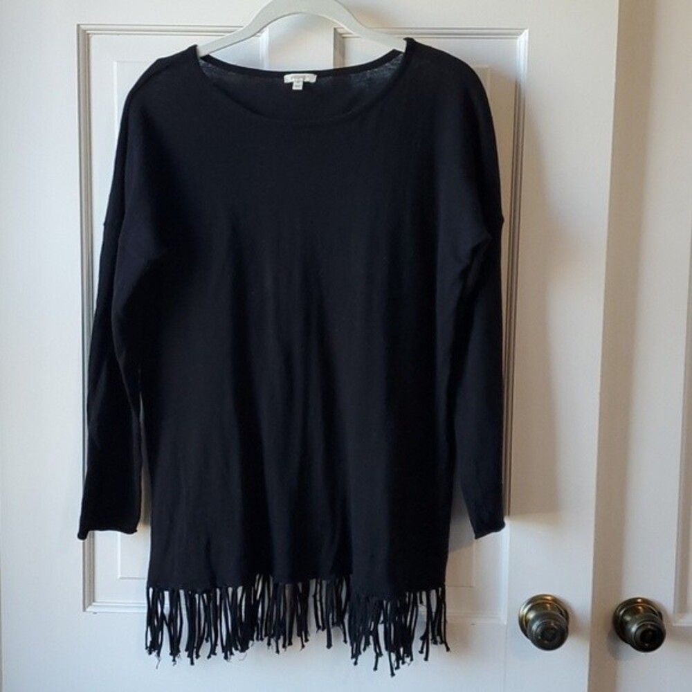 PROJECT COTTON BLACK SWEATER FRINGE SIZE MEDIUM DROP SLEEVE CREW NECK WESTERN